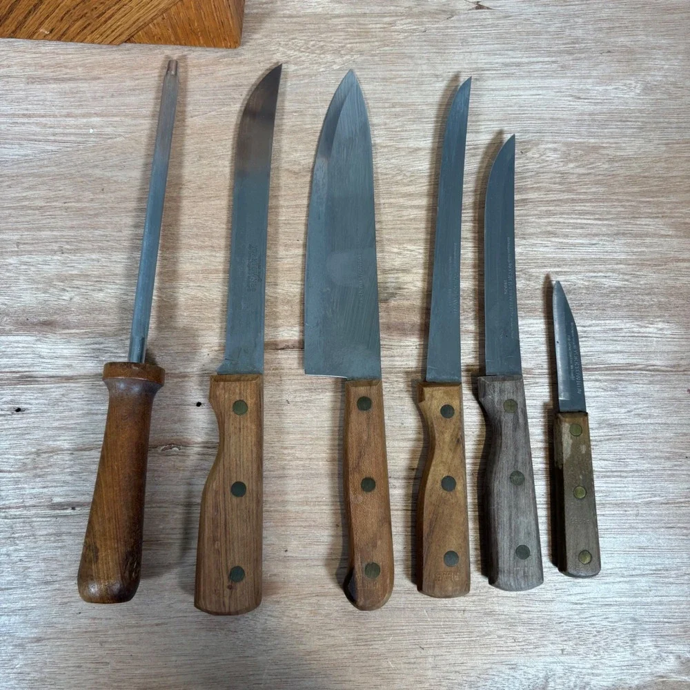 Washington Forge Yorktowne Knife Set 7pc High Carbon Steel Wood Block Vintage